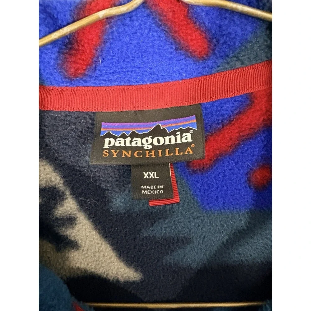 PATAGONIA SYNCHILLA AZTEC AOP BLUE MULTI‎ T-SNAP SWEATER FLEECE MENS XXL
